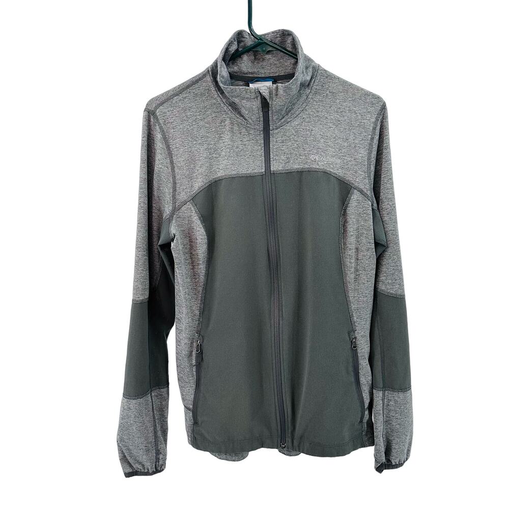 Columbia Zip Up Green/Gray WMNS L Active Long Sleeve Colorblock Activewear Top